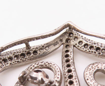 925 Sterling Silver  Vintage Genuine Diamonds Double Heart Pendant  PT19811