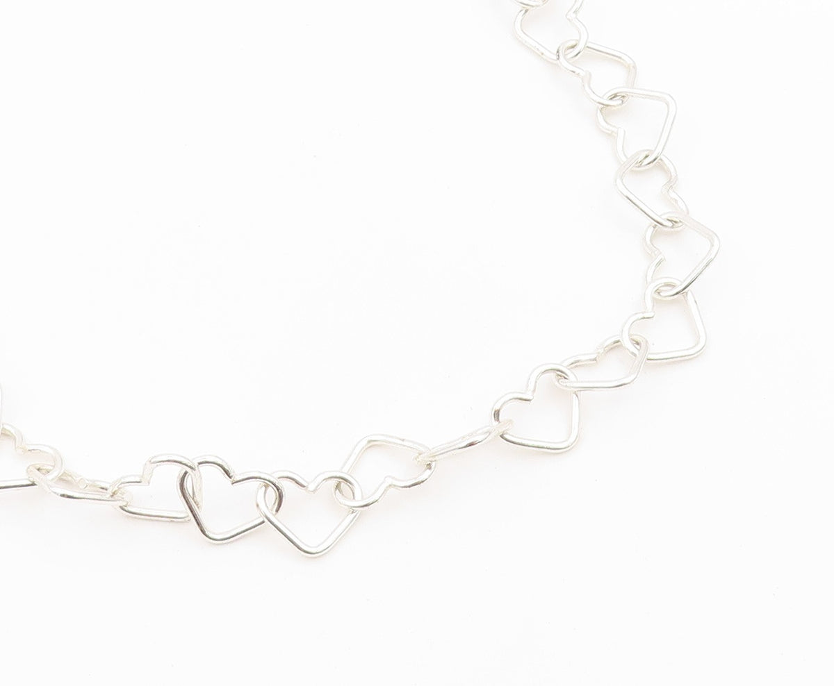 925 Sterling Silver Vintage Necklace Interlocking Open Love Heart Chain  NE4939