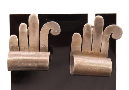 MEXICO 925 Sterling Silver Vintage Carved Hand Shaped Throne Earrings  EG12473