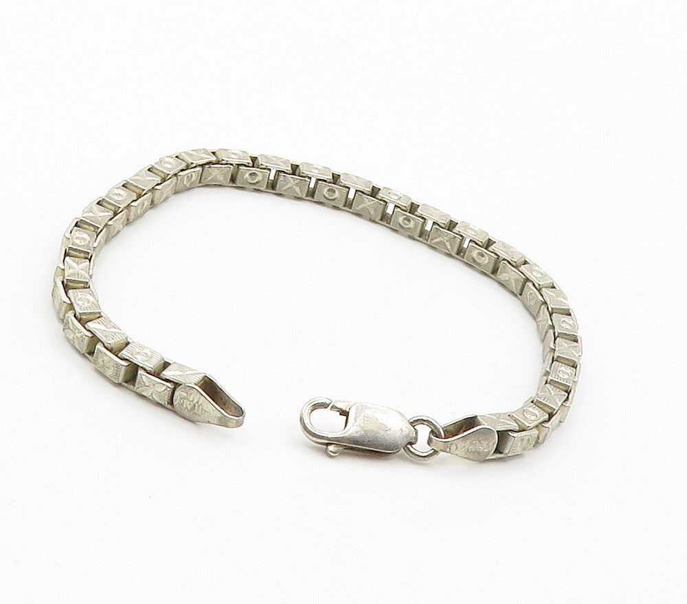 925 Sterling Silver  Vintage XO Hugs & Kisses Box Link Chain Bracelet  BT6057