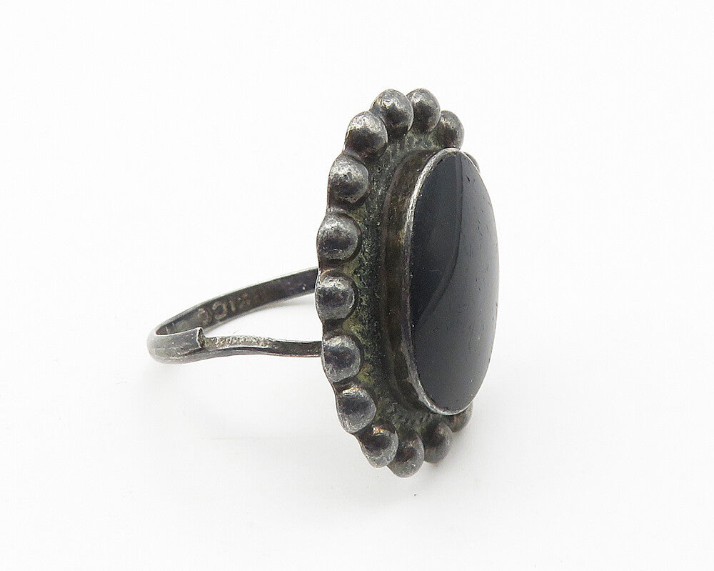 MEXICO 925 Silver  Vintage Black Onyx Oxidized Cocktail Ring Sz 7.5  RG10689