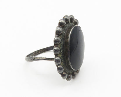 MEXICO 925 Silver  Vintage Black Onyx Oxidized Cocktail Ring Sz 7.5  RG10689