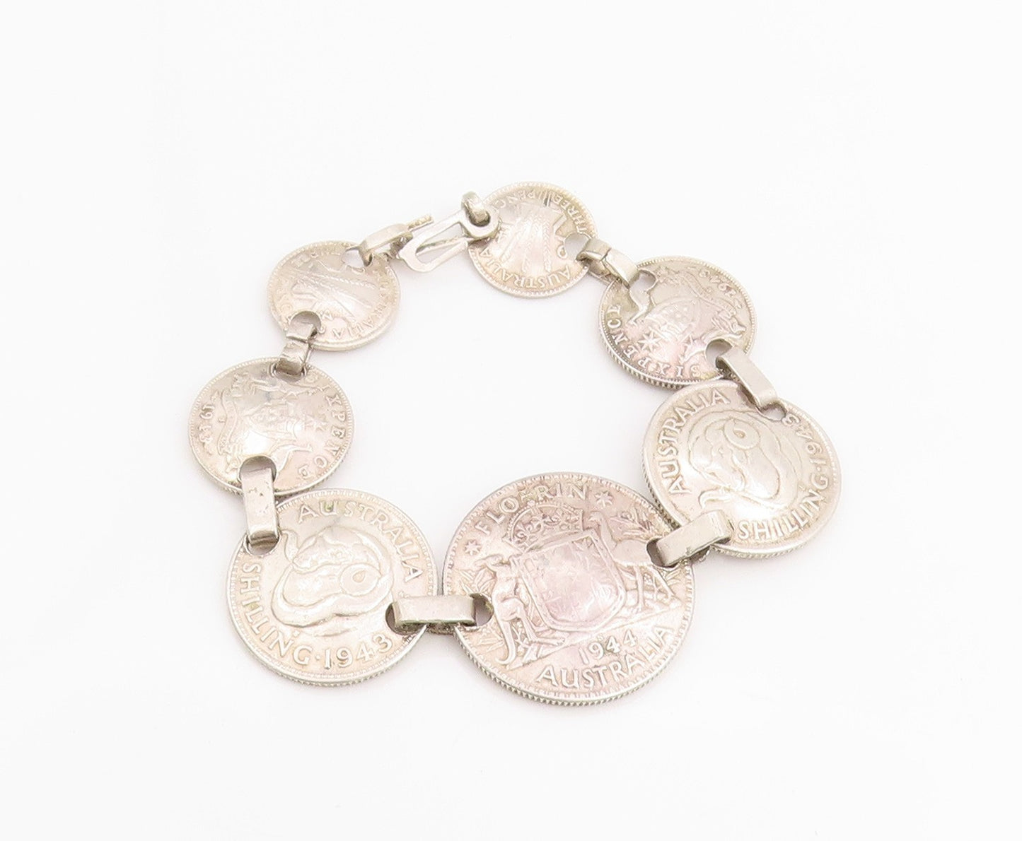 925 Sterling Silver Vintage Bracelet Antique Australian Florin Coin  BT11426