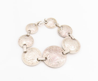 925 Sterling Silver Vintage Bracelet Antique Australian Florin Coin  BT11426