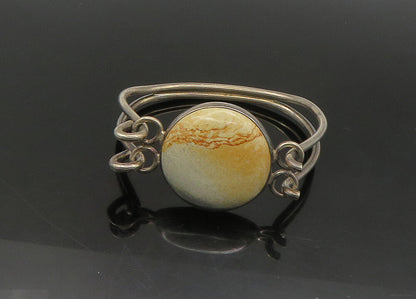 DESIGNER 925 Silver  Vintage Cabochon Cut Jasper Hook Bangle Bracelet  BT9052