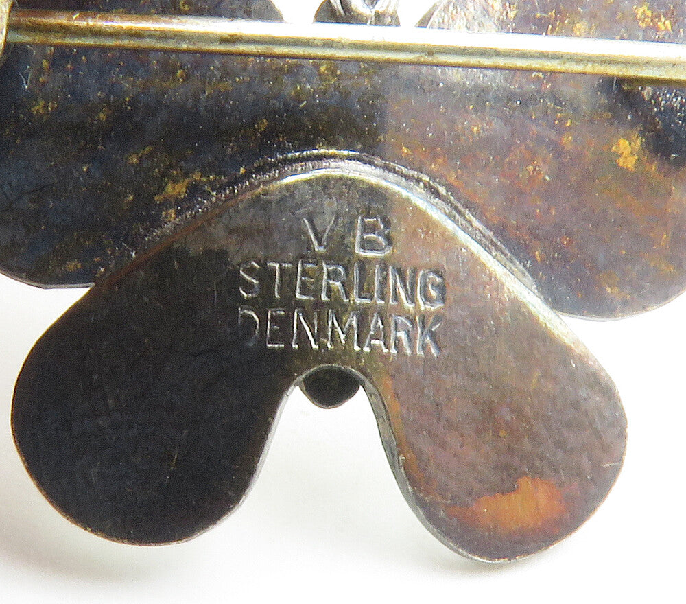 VOLMER BAHNER DENMARK 925 Silver  Vintage Enamel Butterfly Brooch Pin  BP5865