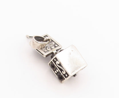 925 Sterling Silver Vintage Pendant Onyx Swirly Carved Box Charm OPENS  PT24701
