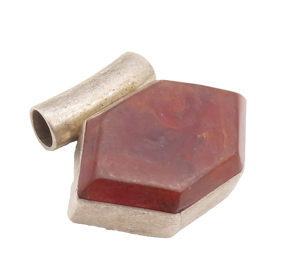 925 Sterling Silver Vintage Pendant MEXICO Solid Hexagonal Brown Marble  PT22751