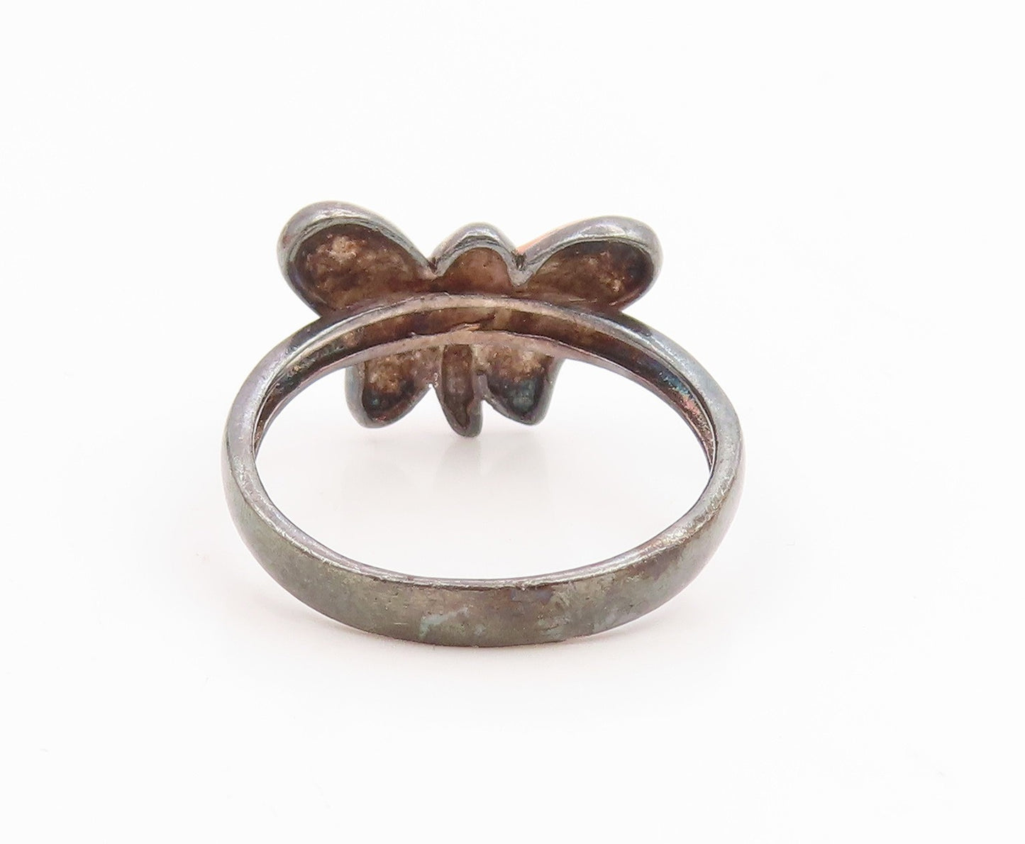 925 Sterling Silver Vintage Ring Classic Enamel Butterfly Band  Sz 8  RG35811