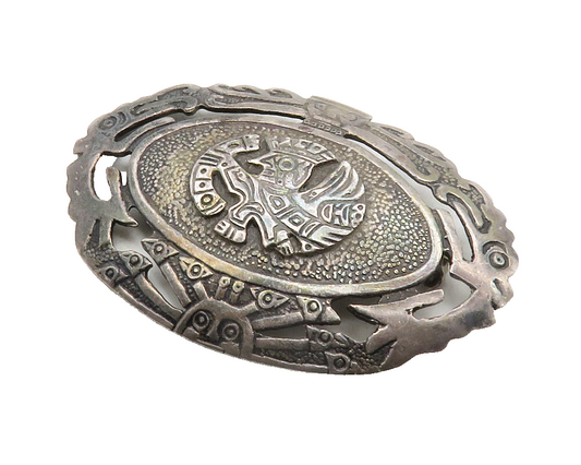 PERU 925 Sterling Silver  Vintage Oxidized Traditional Brooch Pin  BP5071