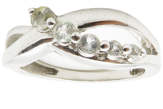 925 Sterling Silver  Graduated White Topaz Shiny Round Band Ring Sz 8  RG12936