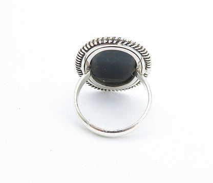 925 Sterling Silver  Black Agate Shiny Oval Twist Cocktail Ring Sz 9.5  RG7987