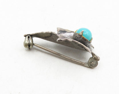 JM MEXICO 925 Silver  Vintage Turquoise Dark Tone Leaf Brooch Pin  BP4008