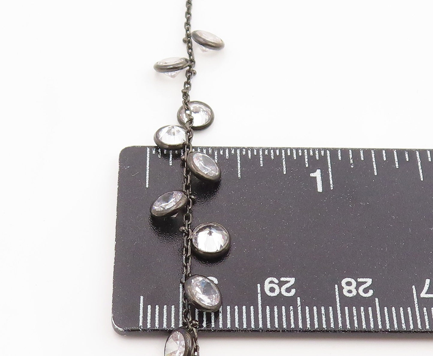 925 Sterling Silver Vintage Necklace Round CZ Dark Tone Lariat Chain  NE4864