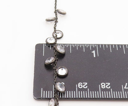925 Sterling Silver Vintage Necklace Round CZ Dark Tone Lariat Chain  NE4864