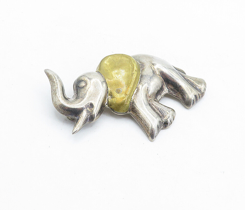 MEXICO 925 Sterling Silver  Vintage Two Tone Elephant Motif Brooch Pin  BP2103