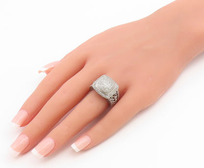 925 Sterling Silver Vintage Ring Real Diamonds Statement Band  Sz 7  RG36726