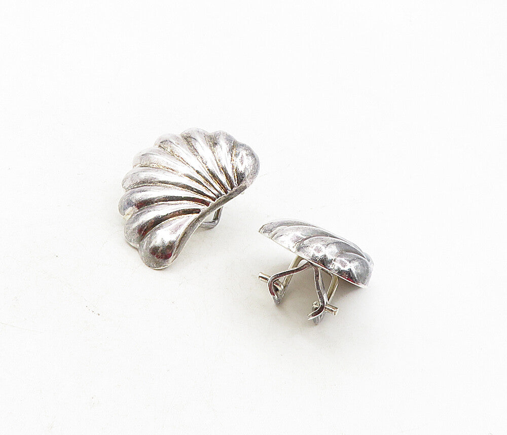 925 Sterling Silver  Vintage Shiny Scalloped Non Pierce Drop Earrings  EG4730
