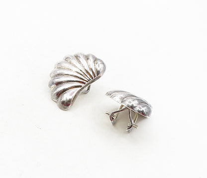 925 Sterling Silver  Vintage Shiny Scalloped Non Pierce Drop Earrings  EG4730