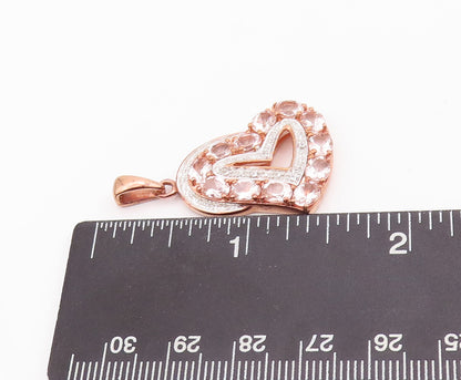 925 Sterling Silver Vintage Pendant 2 Tone Gemstones Beaded Love Heart  PT22841