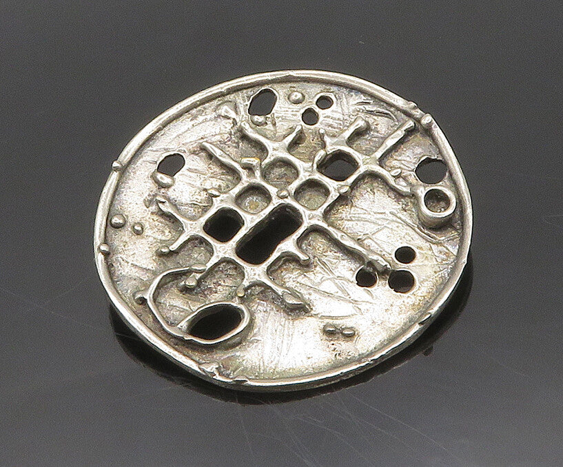 925 Sterling Silver  Vintage Modernist Sculpted Round Brooch Pin  BP7670