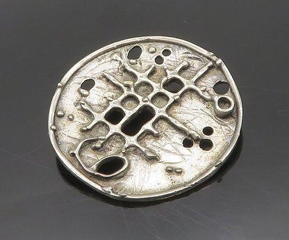 925 Sterling Silver  Vintage Modernist Sculpted Round Brooch Pin  BP7670