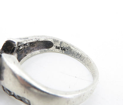 SETA 925 Silver  Vintage Cubic Zirconia Solitaire Accent Ring Sz 8.5  RG4725