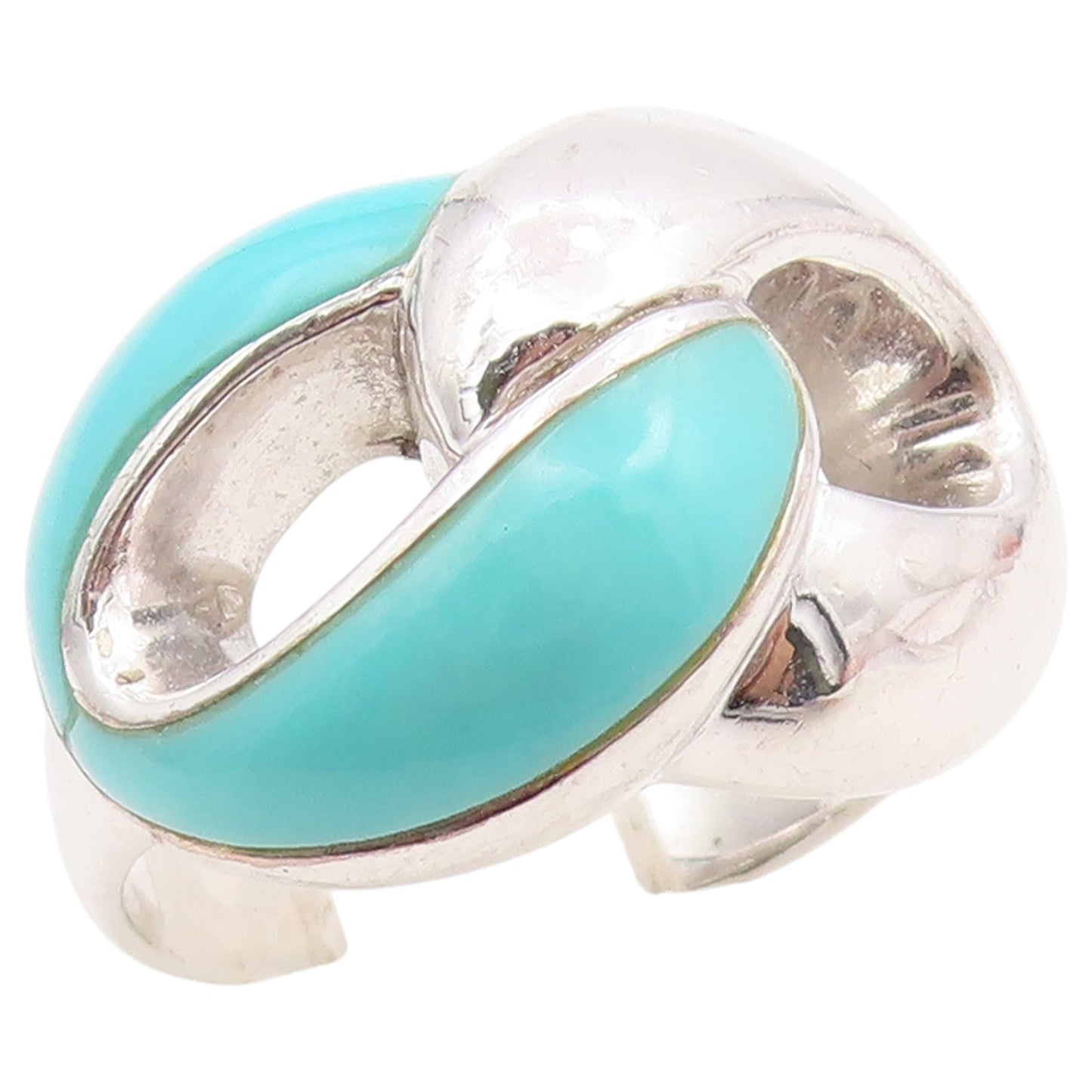 925 Sterling Silver Vintage Ring Chunky Turquoise Infinity Knot  Sz 6  RG36478