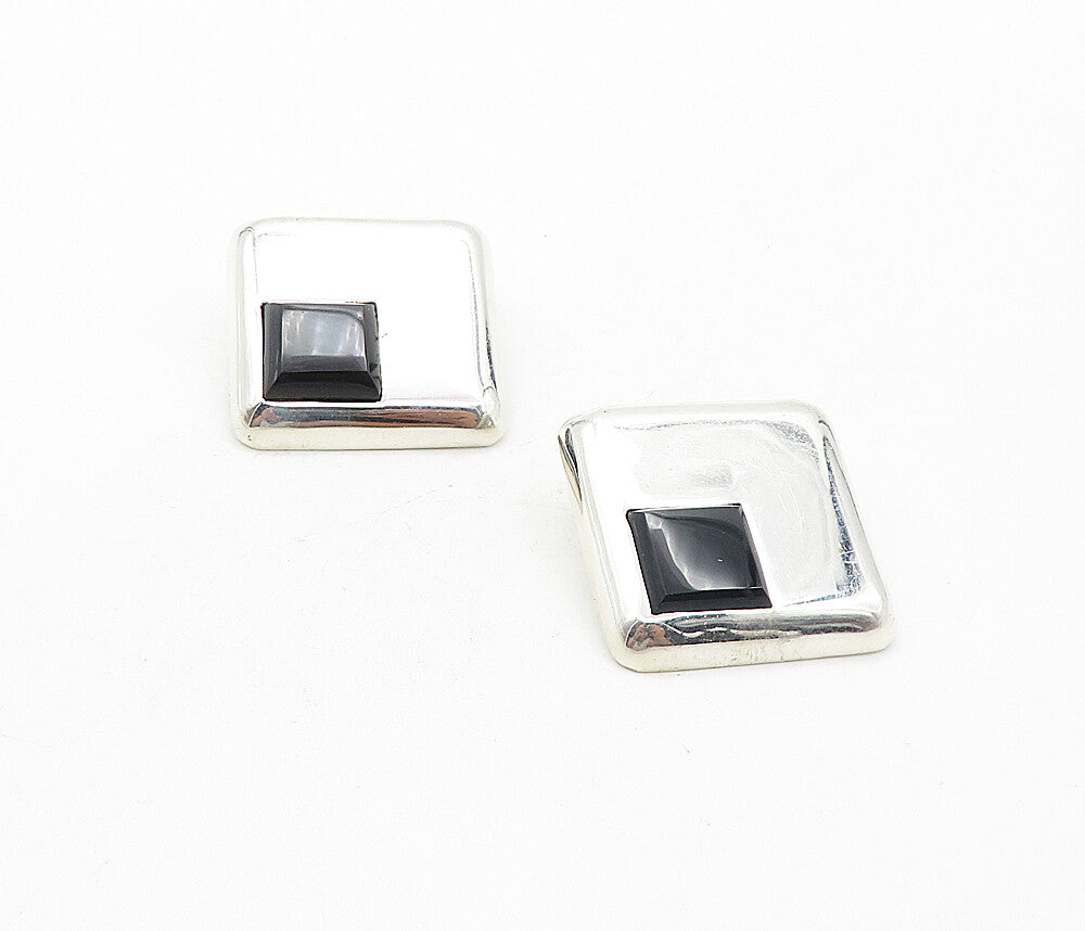 MEXICO 925 Sterling Silver  Vintage Black Onyx Non Pierce Earrings  EG3855
