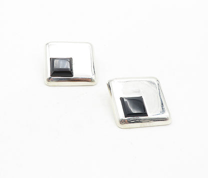 MEXICO 925 Sterling Silver  Vintage Black Onyx Non Pierce Earrings  EG3855