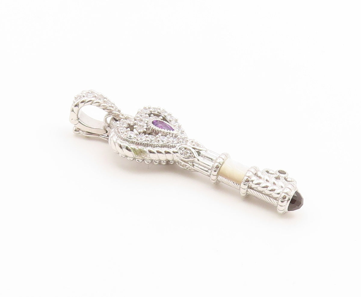 925 Sterling Silver Vintage Pendant JUDITH RIPKA Multi Gemstone Key  PT26661