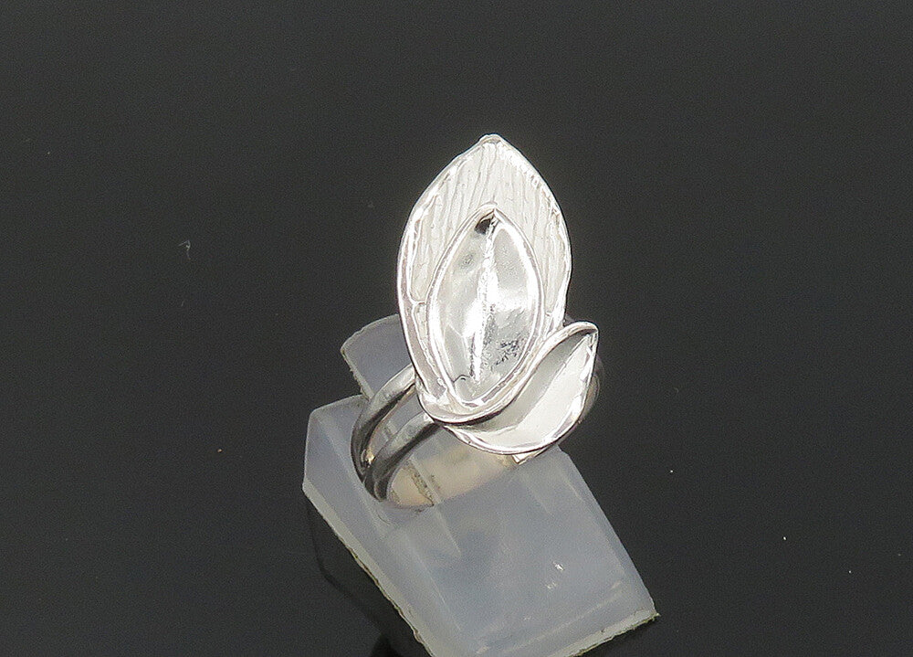 925 Sterling Silver  Vintage Shiny Floral Leaves Band Ring Sz 6  RG20455