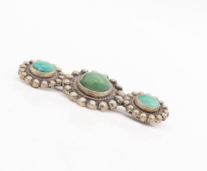 925 Sterling Silver Vintage Brooch Dark Tone Green Turquoise Flowers  BP11472
