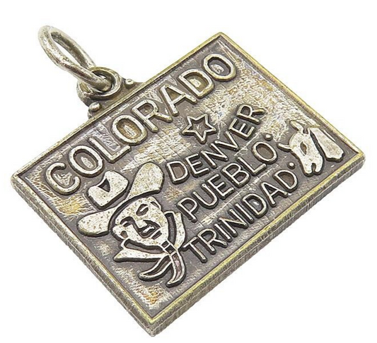 925 Sterling Silver  Vintage Denver Colorado Dark Tone Square Pendant  PT8147