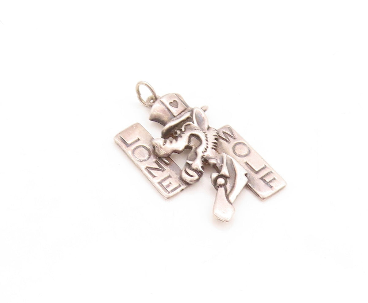 925 Sterling Silver Vintage Pendant Designer Cutout LONE WOLF  PT23745