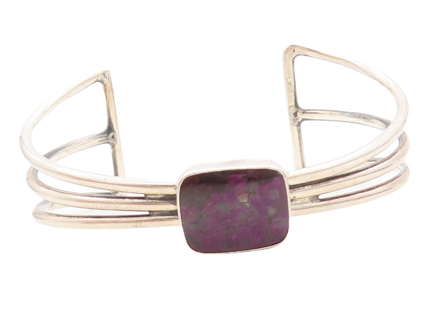 925 Sterling Silver  Vintage Purple Jasper Split Shank Cuff Bracelet  BT3087