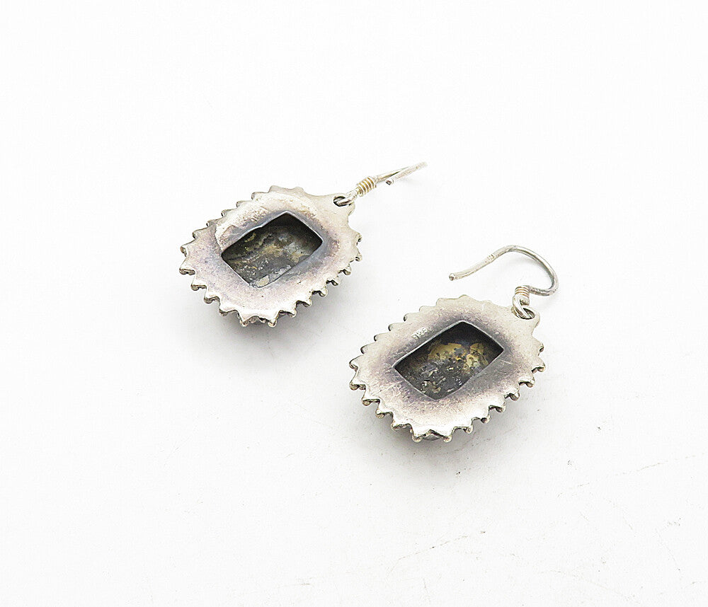 925 Sterling Silver  Vintage Cabochon Cut Hematite Dangle Earrings  EG3907