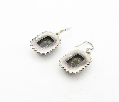 925 Sterling Silver  Vintage Cabochon Cut Hematite Dangle Earrings  EG3907