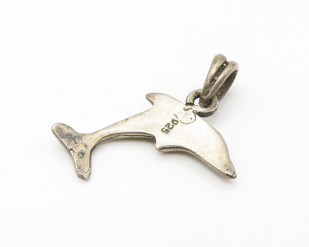 925 Sterling Silver  Vintage Dark Tone Leaping Dolphin Motif Pendant  PT11279