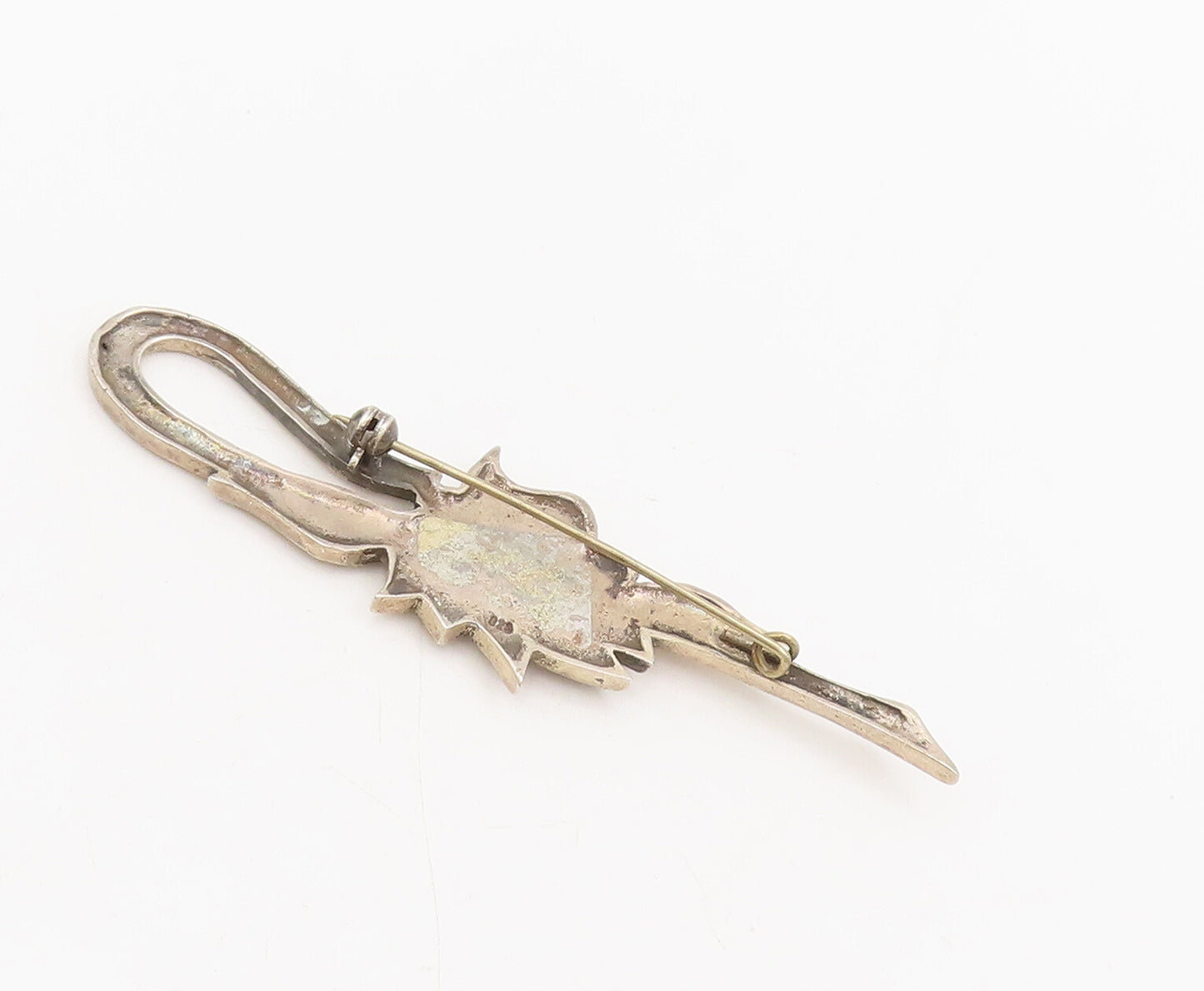 925 Sterling Silver  Vintage Swirly Carved Turquoise Flower Brooch Pin BP10458