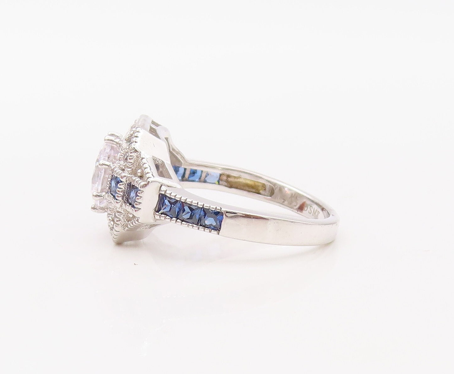 925 Sterling Silver Vintage Ring Designer CZ & Square Sapphire   Sz 7  RG30780