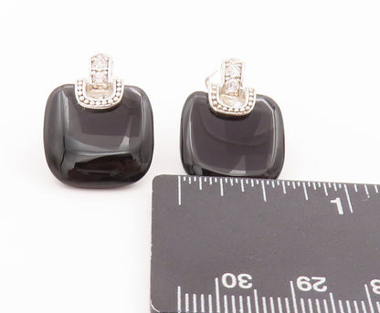 925 Sterling Silver Vintage Earrings Square Cabochon Onyx Beaded CZ  EG13010