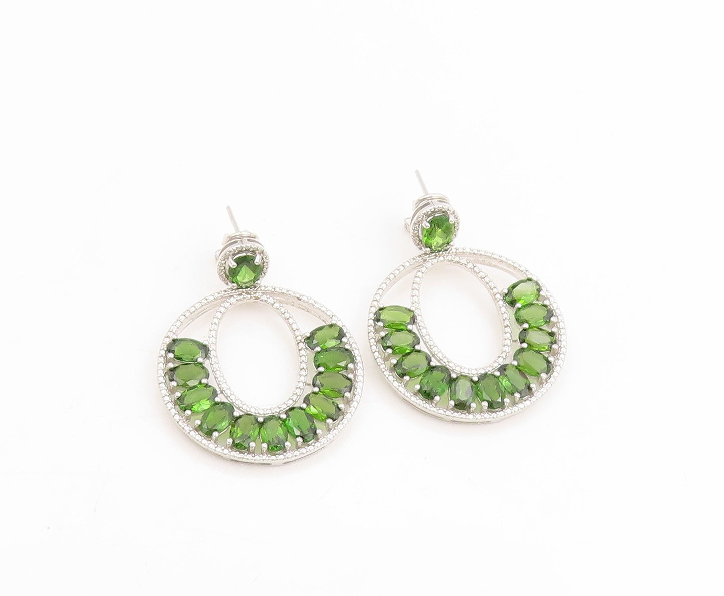 925 Sterling Silver Vintage Earrings Oval Gemstone Chandelier Dangles  EG13773