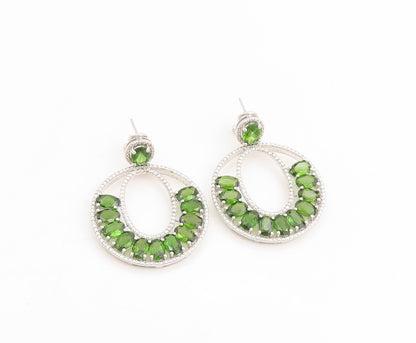 925 Sterling Silver Vintage Earrings Oval Gemstone Chandelier Dangles  EG13773