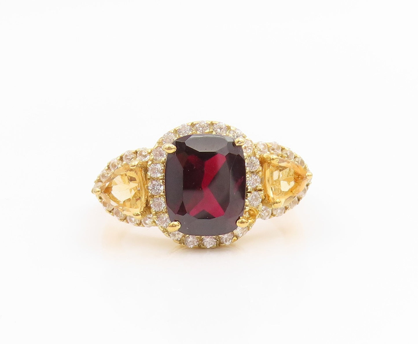 925 Sterling Silver Vintage Ring Gold Plated Garnet & Citrine Band Sz 9 RG35695
