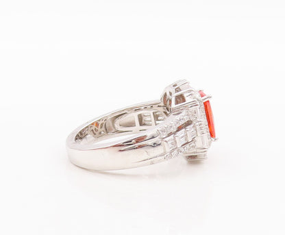 925 Sterling Silver Vintage Ring Rectangle Cut Orange & White CZ  Sz 7  RG29448