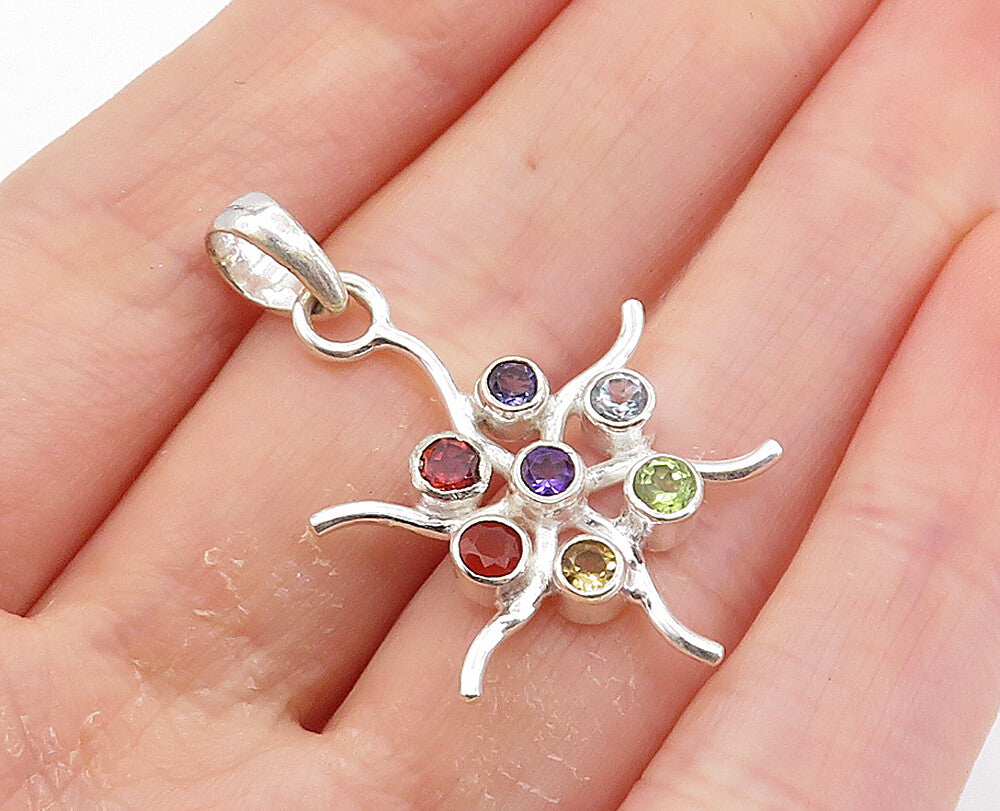 925 Silver  Topaz Peridot Amethyst Citrine & Tanzanite Floral Pendant  PT6022