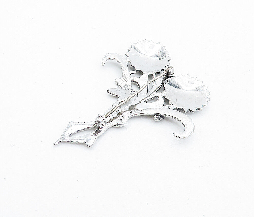 925 Sterling Silver  Sparkling Tied Flower Bouquet Motif Brooch Pin  BP1792