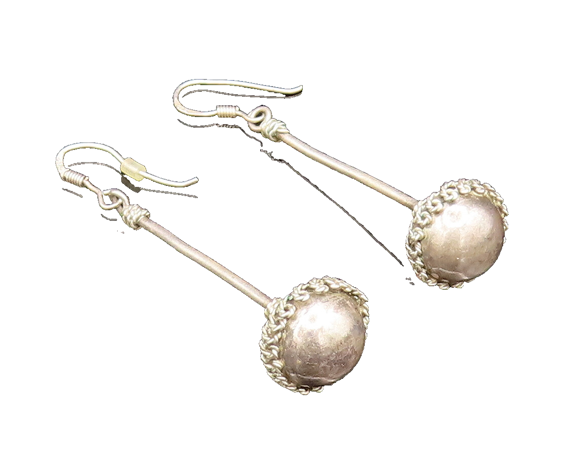 925 Silver  Vintage Twisted Rope Wrapped Pole & Bead Ball Earrings  EG11787