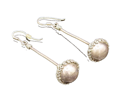 925 Silver  Vintage Twisted Rope Wrapped Pole & Bead Ball Earrings  EG11787